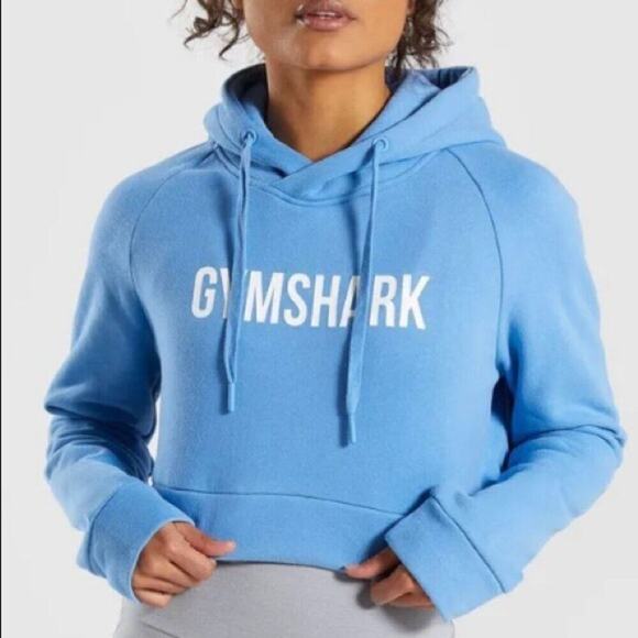 GYMSHARK BLUE CROPPED HOODIE SIZE MED 1223 - Picture 1 of 6